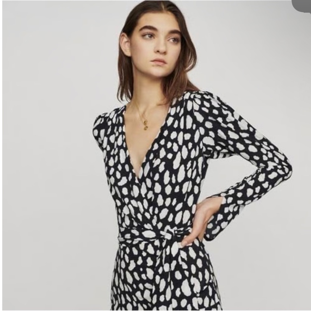 Maje Black and White Spotted dress with tie belt